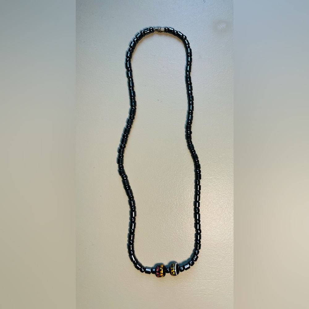 Black Hematite Cylind Bead Necklace